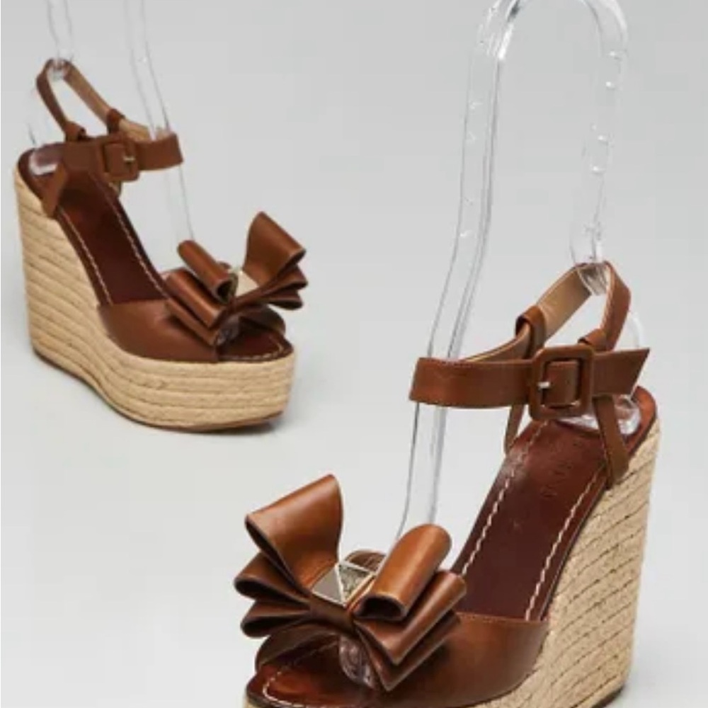 Valentino Garavani Brown Espadrille Wedges with Bow